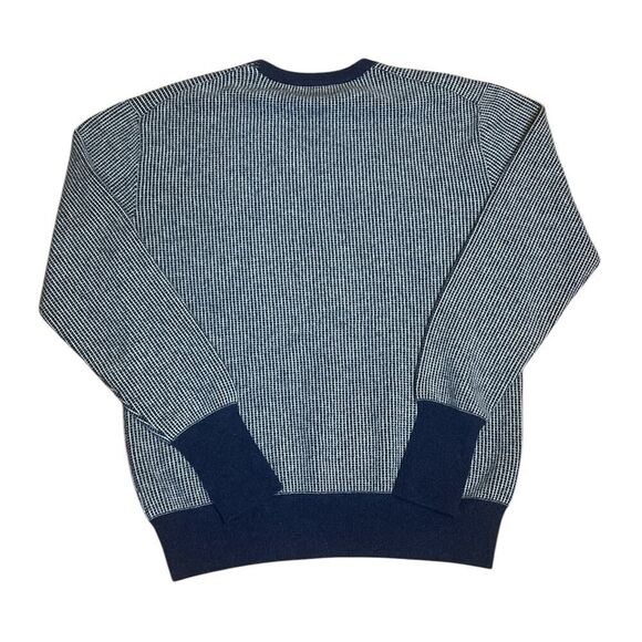 N. Peal Cashmere Sweater Mens Small Waffle Knit Navy Blue Gray Crew Neck - Picture 2 of 5